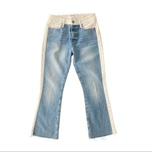 Frame Denim Two-Tone Light Blue and Cream Boot Cut Jeans